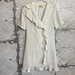 Gorgeous white vintage ruffle double breasted mini dress